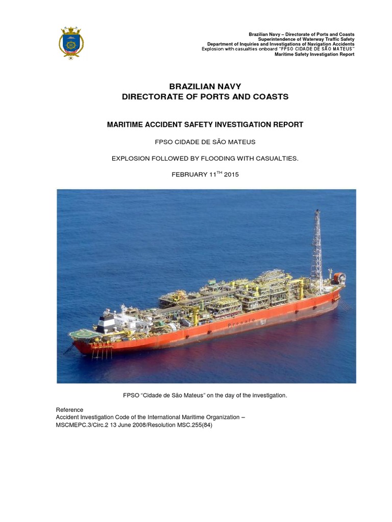 Explosion FPSO Cidade de Sao Mateus Investigation Report Brasilian Navy ...