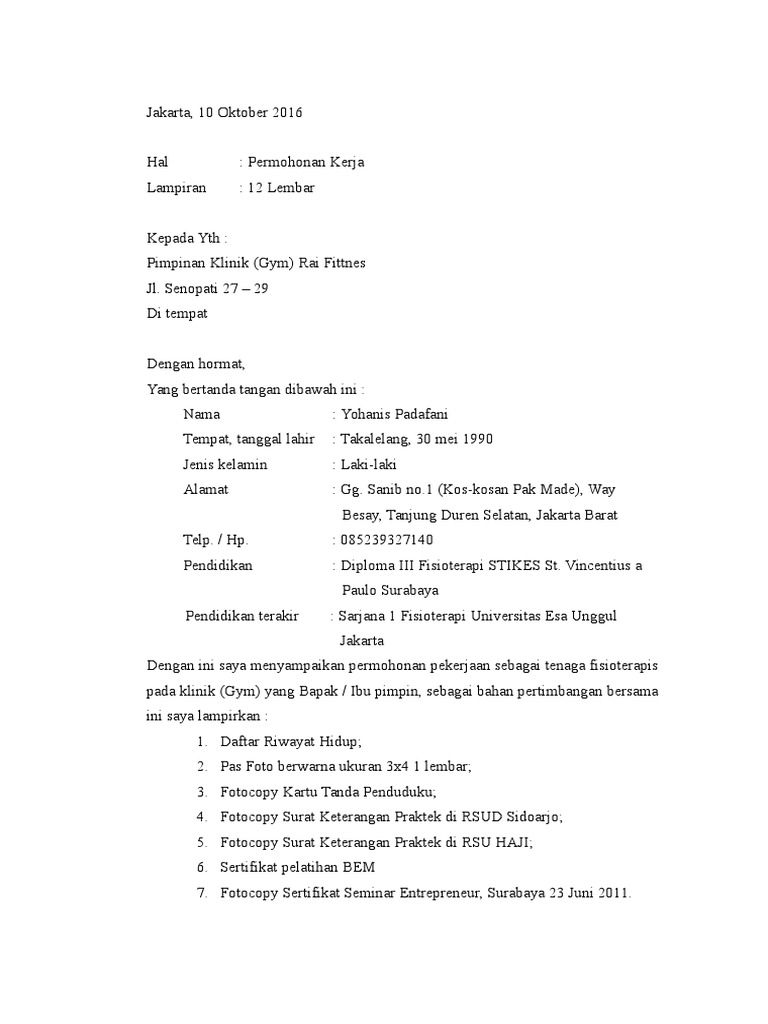 Surat Lamaran Kerja Pdf