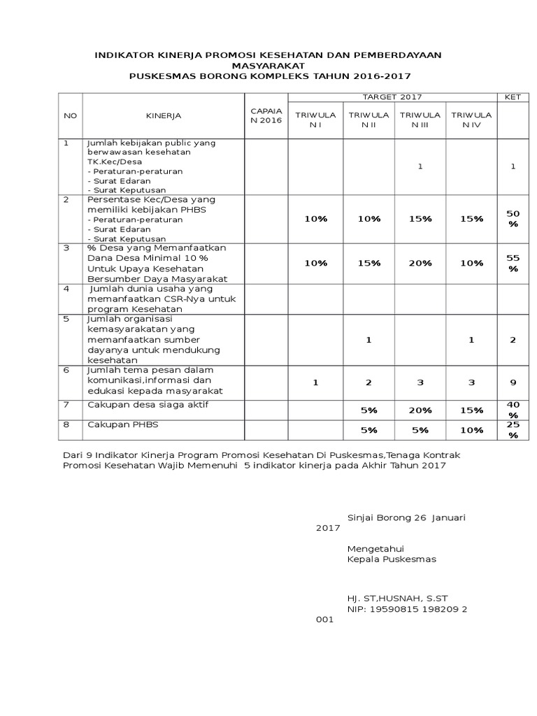 Indikator Kinerja Promosi Kesehatan Dan Pemberdayaan Masyarakat | PDF