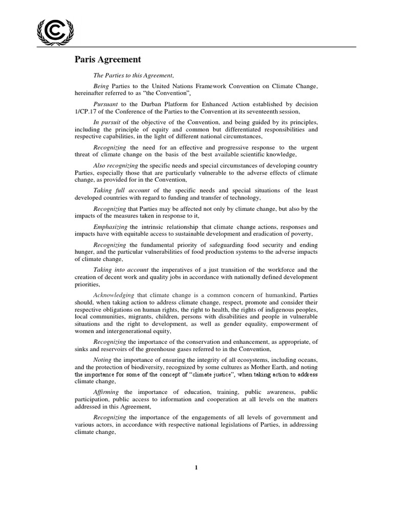 Paris Agreement English | PDF | Climate Change Mitigation | Climate ...