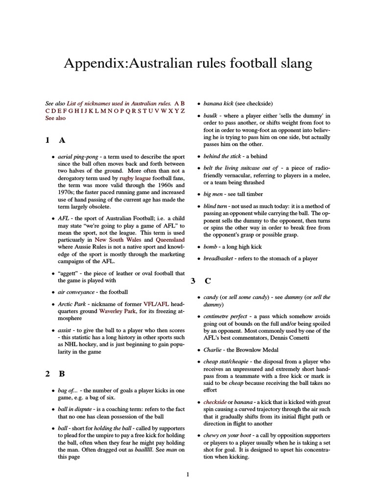 AppendixAustralian Rules Football Slang Australian Rules Football