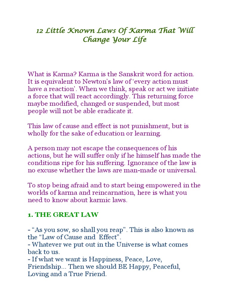 12 Little Known Laws of Karma That Will Change Your Life | PDF | Karma ...