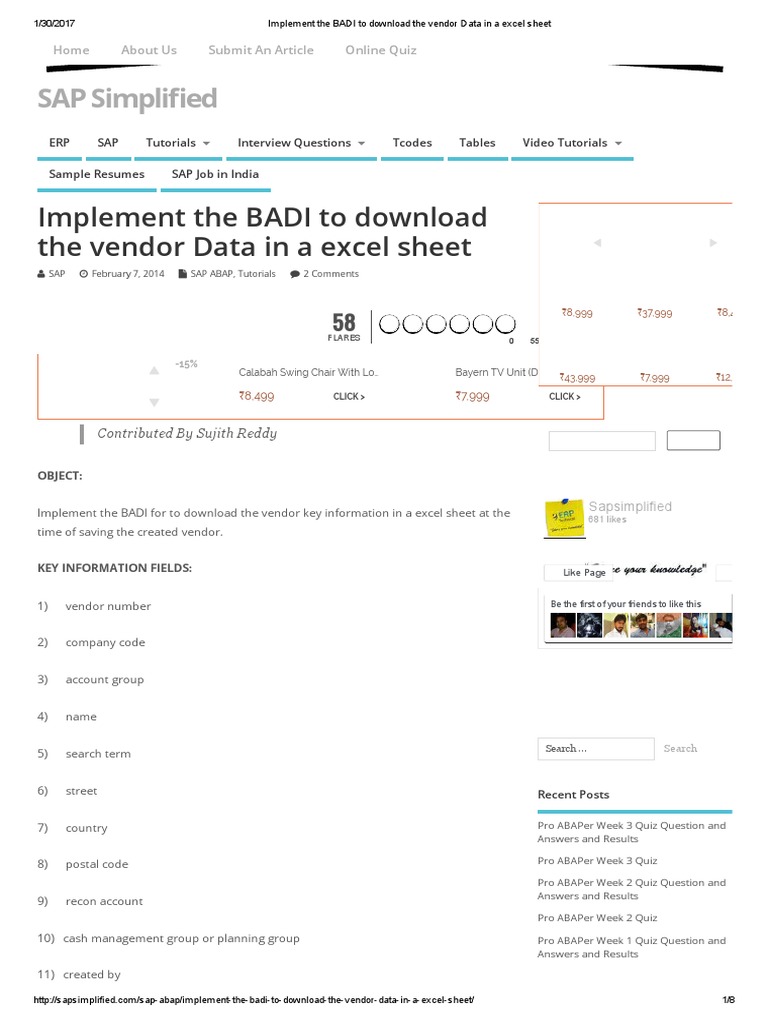Implement The BADI To Download The Vendor Data in A Excel Sheet | PDF ...