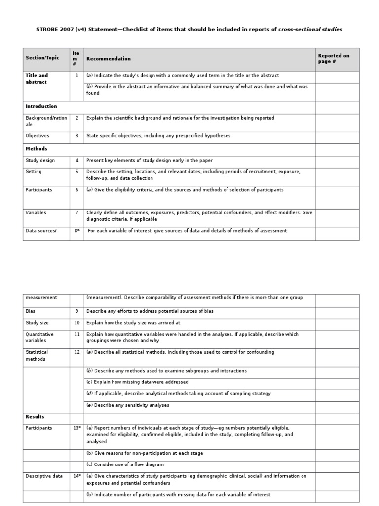 STROBE Checklist for Cross-Sectional Studies | PDF | Confounding ...