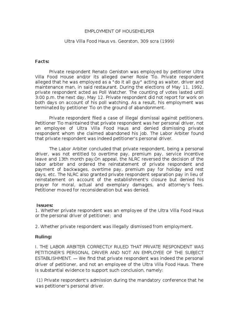 Ultra villa food haus vs georston 309 scra 1999 pdf overtime