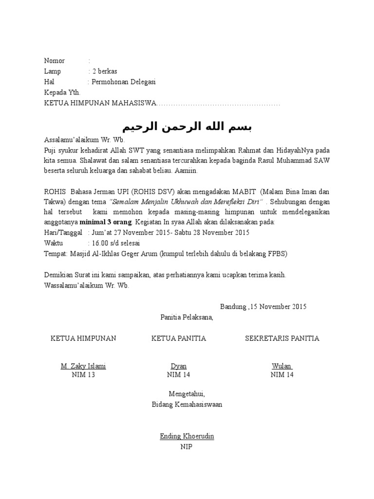 Contoh Surat Permohonan Delegasi