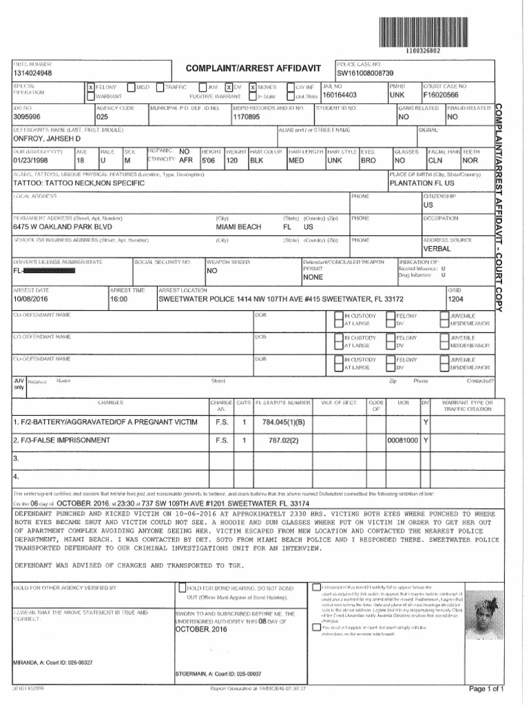 MiamiDade Arrest Report PDF