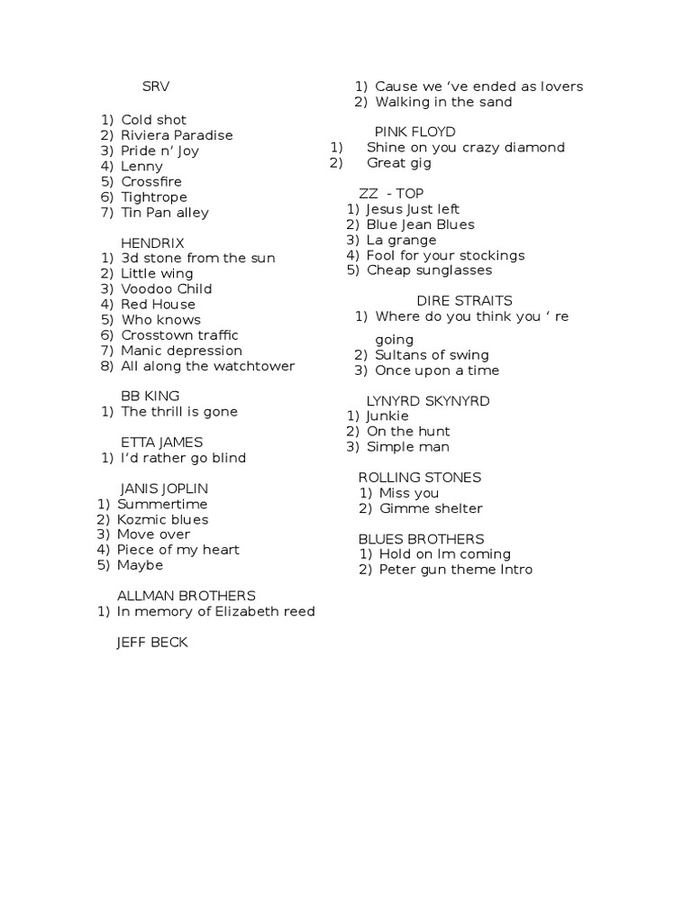 Classic Rock Song List by Artist | PDF