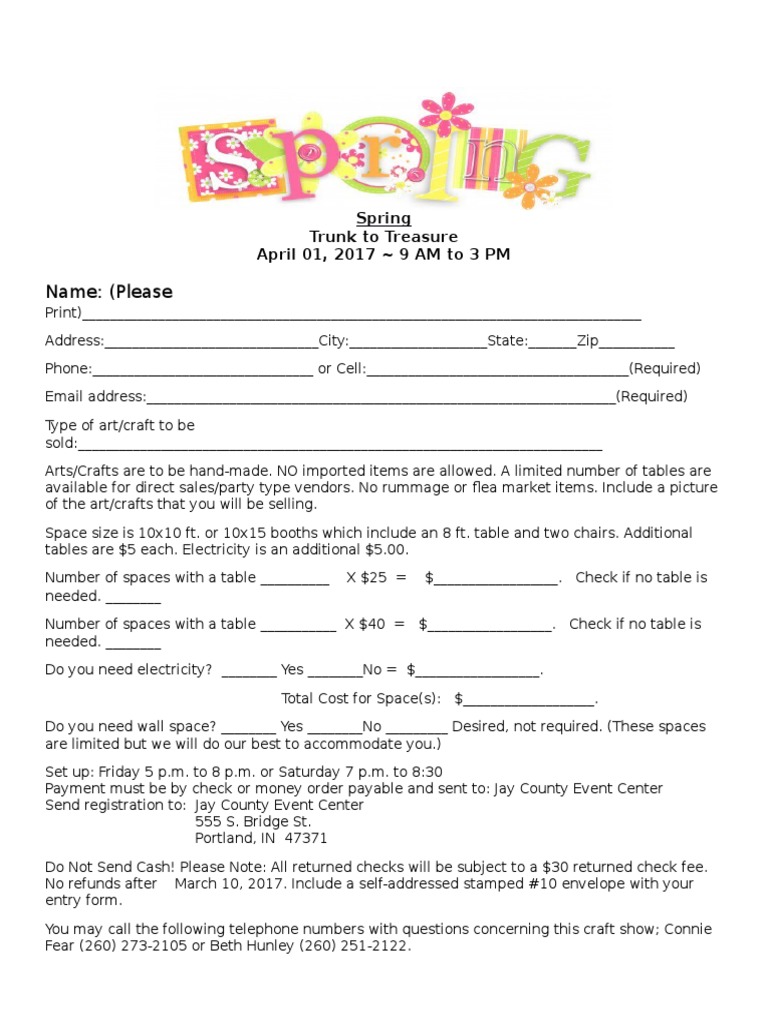 Craft Vendor Registration Form | PDF | Teaching Methods & Materials