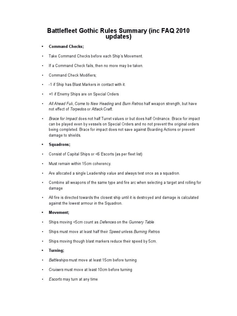 Battlefleet Gothic Quick Reference | PDF | Ships | Warships
