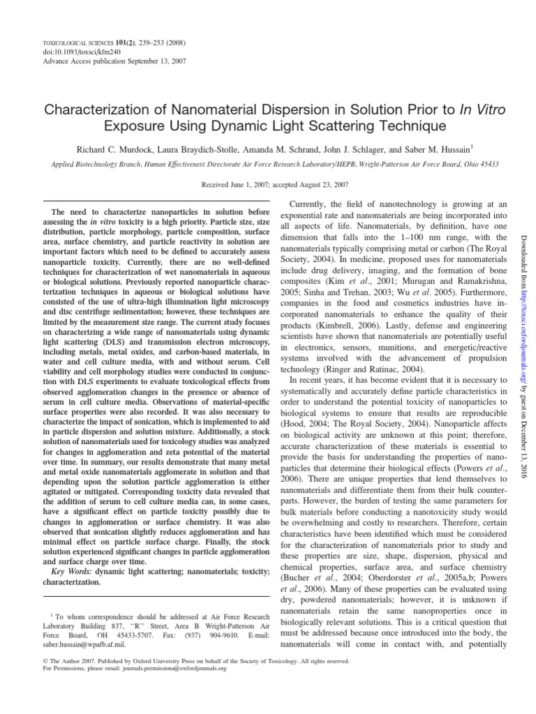 Nanomaterial Dispersion Analysis | PDF | Nanomaterials | Nanoparticle