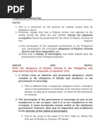 WON The Allegiance of Filipino Citizens To The Philippines Was Suspended During The Japanese Occupation? (NO)