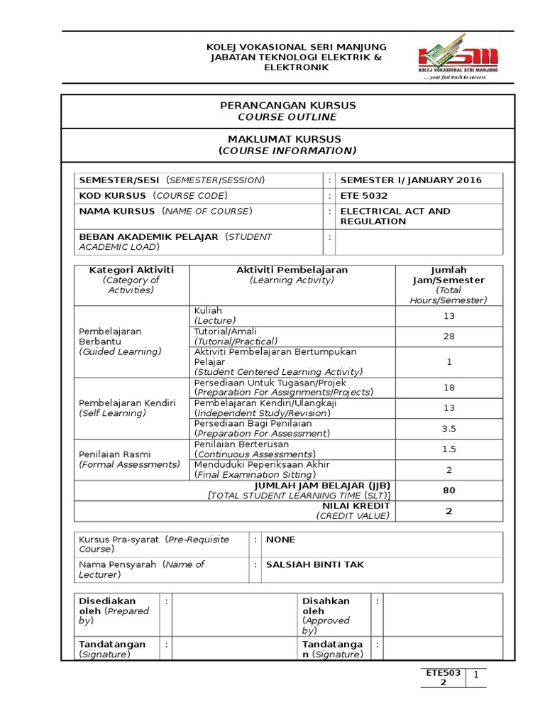 Contoh Course Outline