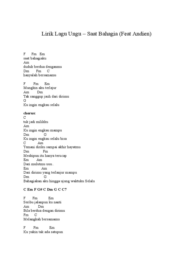 Lirik Lagu Ungu Saat Bahagia