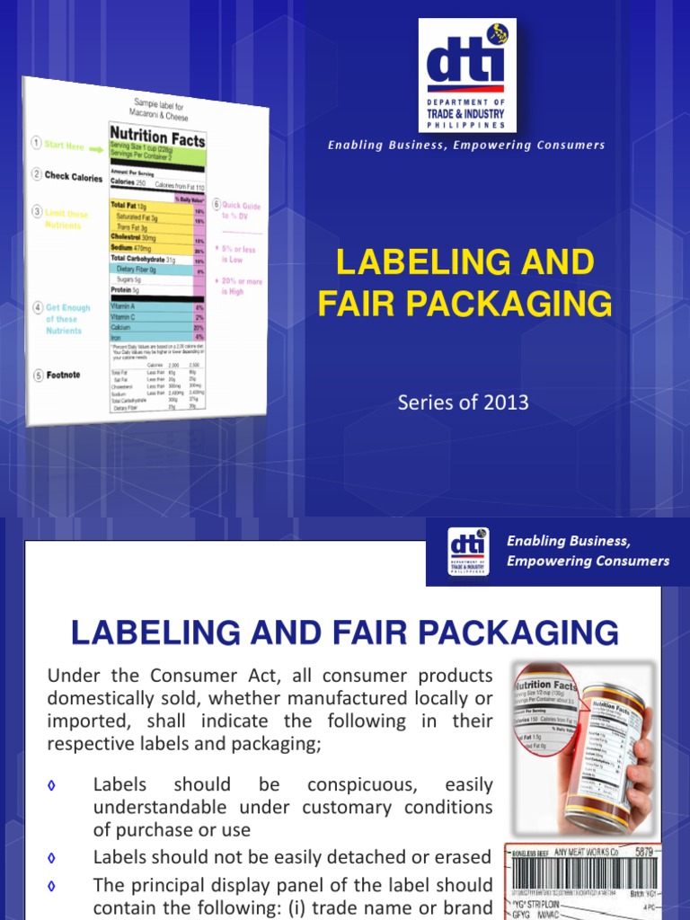 Labeling And Fair Packaging Series of 2013 Packaging And Labeling