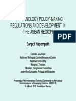 Biotechnology Policy-Making, Regulations and Development in The Asean Region