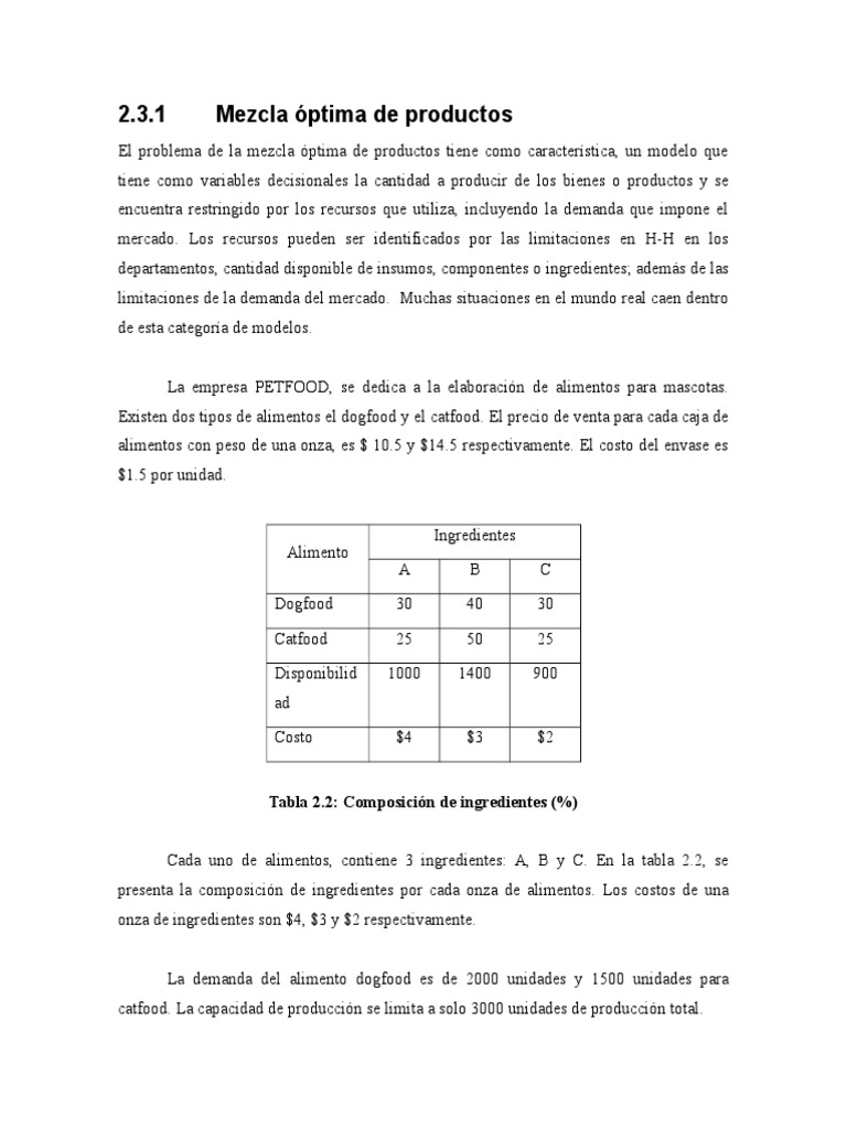 Mezcla Optima PDF Alimentos Mercado (economía)