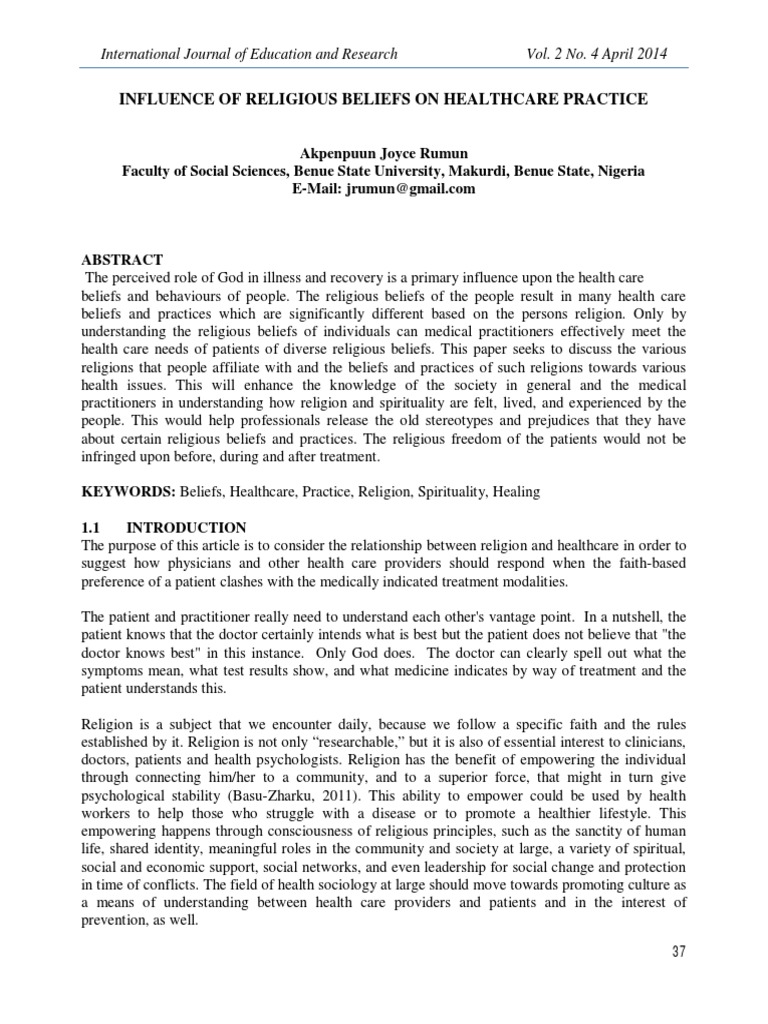 Influence of Religious Beliefs On Healthcare Practice | PDF ...