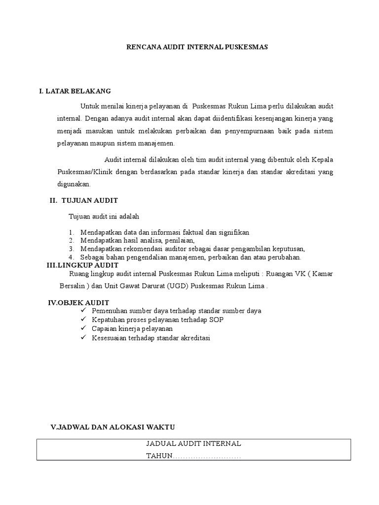 Rencana Audit Internal Puskesmas