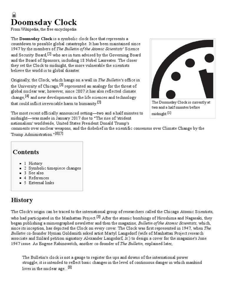 Doomsday Clock Wikipedia PDF Nuclear Energy Nuclear Warfare