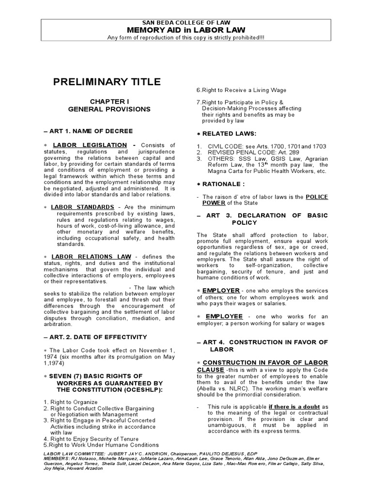 Labor Law Overview and Rights Guide | PDF | Apprenticeship | Employment
