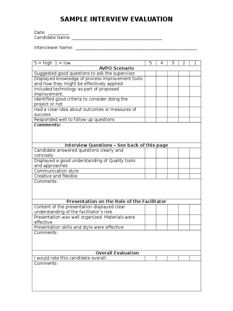 Sample Interview Evaluation: AVPO Scenario | PDF