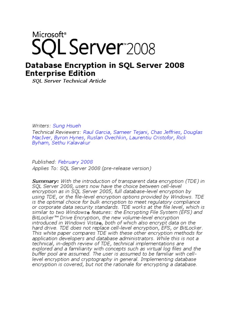 Database Encryption in SQL Server 2008 Enterprise Edition | PDF | Key ...