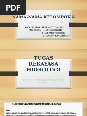 Tugas Rekayasa Hidrologi Contoh Soal Evapotranspirasi Aktual Kelompok 8