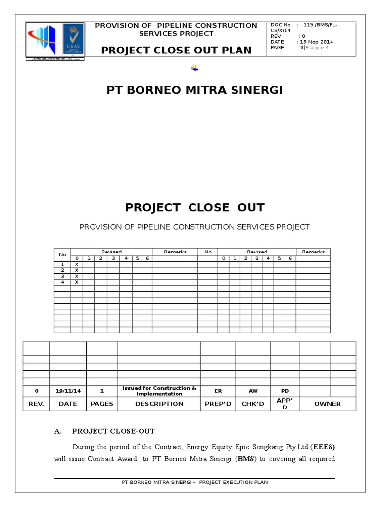 Pipeline Construction Project Close-Out Plan | PDF | Science | Engineering
