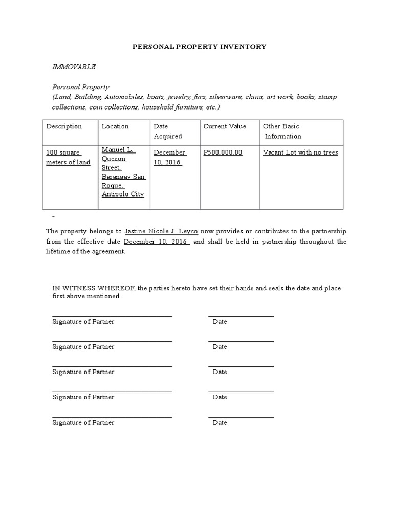 Personal Property Inventory | PDF