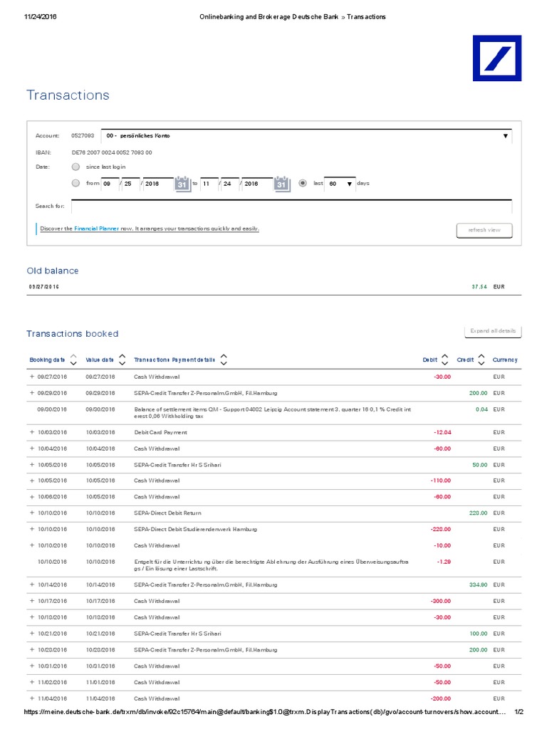 Onlinebanking And Brokerage Deutsche Bank Transactions