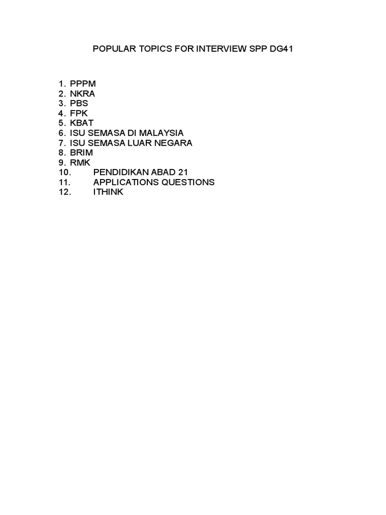 Key Interview Topics for SPP DG41 | PDF | Career & Growth | Travel