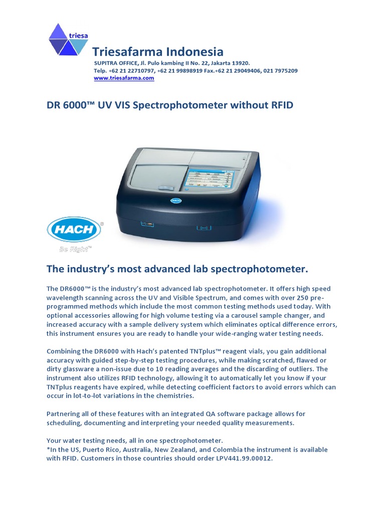 Dr 6000 Wo Rfid Ex Hach Spectrophotometry UltravioletVisible