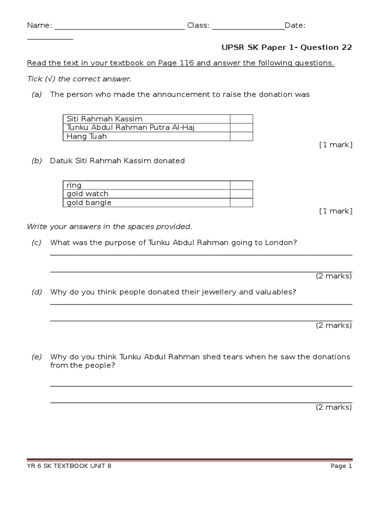 UPSR SK Paper 1 Question 22 Guide | PDF | Teaching Methods & Materials ...