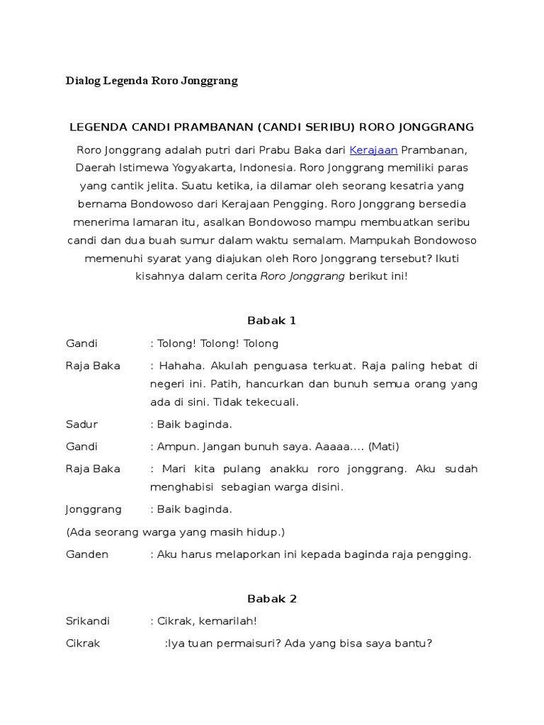 Dialog Legenda Roro Jonggrang