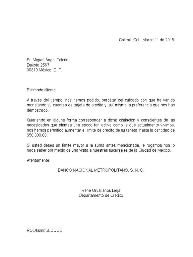 Aumento de Límite de Crédito | PDF