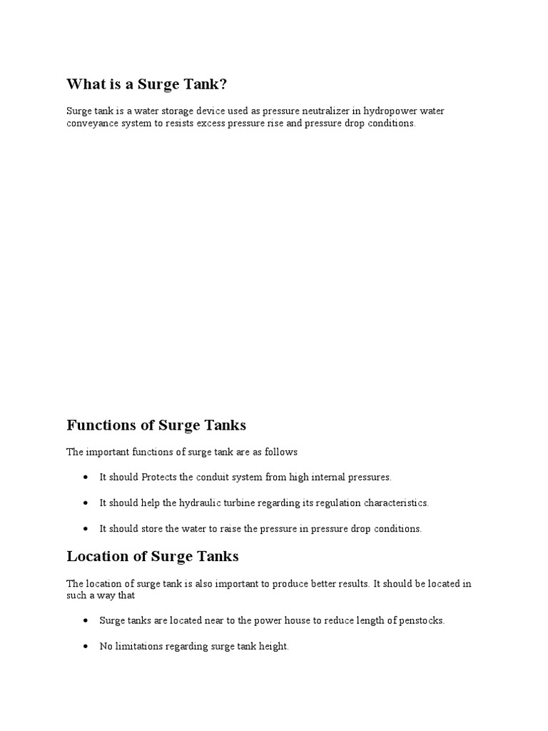 What Is A Surge Tank | PDF | Hydropower | Energy Technology