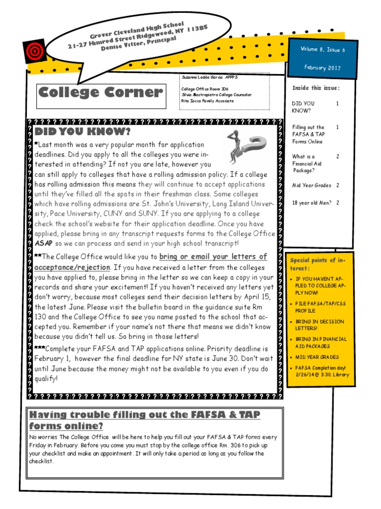 February College Corner | PDF | Student Financial Aid In The United ...