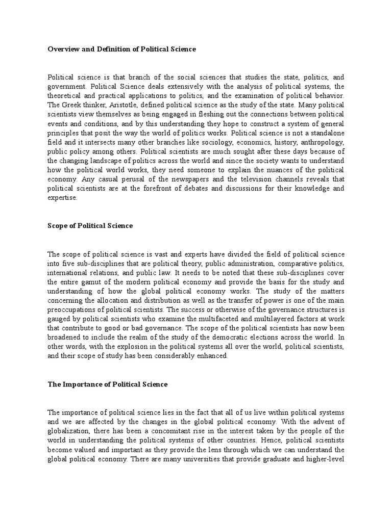 Overview and Definition of Political Science | PDF | Political Science