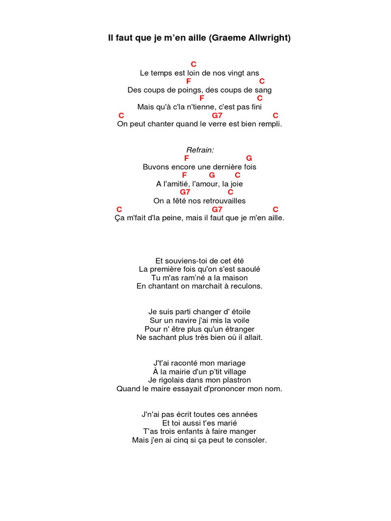 Il Faut Que Je M En Aill Graeme Allwright Paroles Et Accords