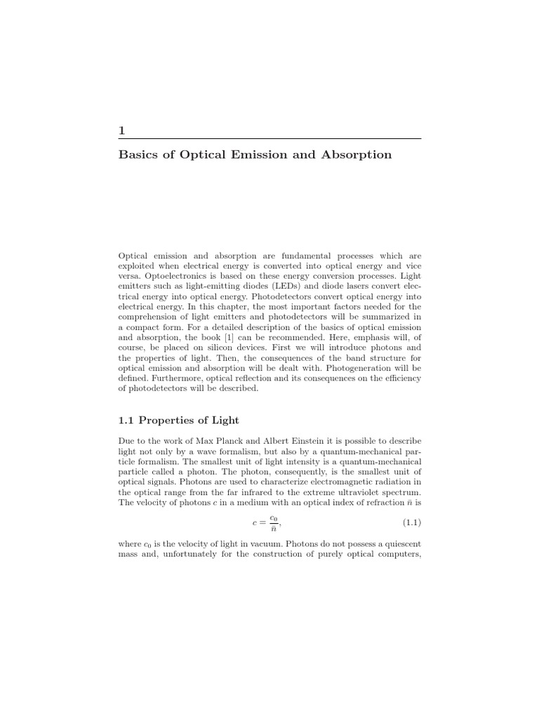 Optical Emission and Absorption Basics | PDF | Photon | Band Gap