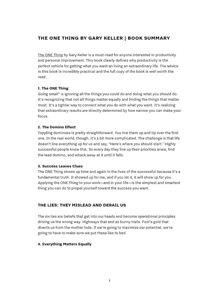 The One Thing By Gary Keller Book Summary Pdf Habits Science