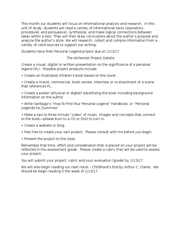 Personal Legend Project Guidelines | PDF