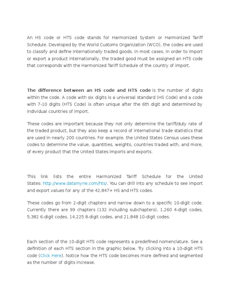 Tarrif Codes and Commodity Codes PDF Tariff Trade