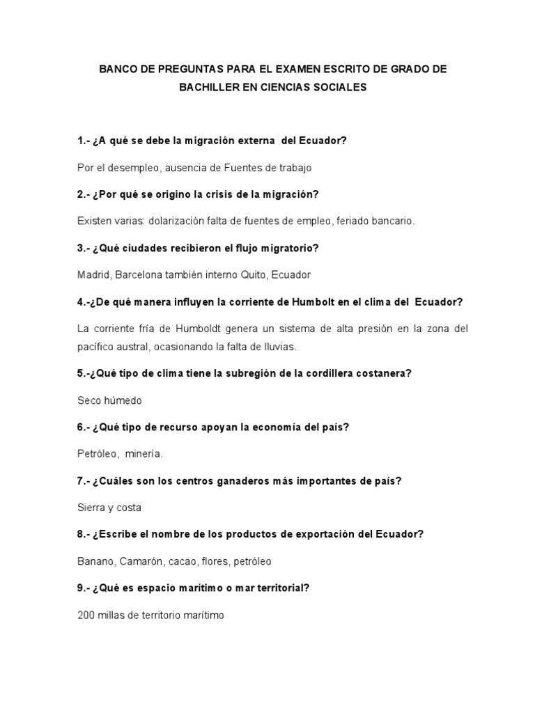 Banco de Preguntas Para El Examen Escrito de Grado de 