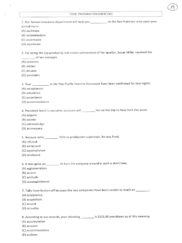 Toeic Prep Exercises A Pdf