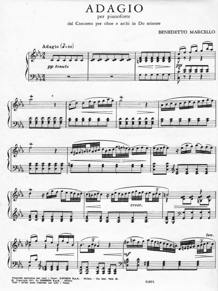 марчелло адажио ноты для фортепиано.