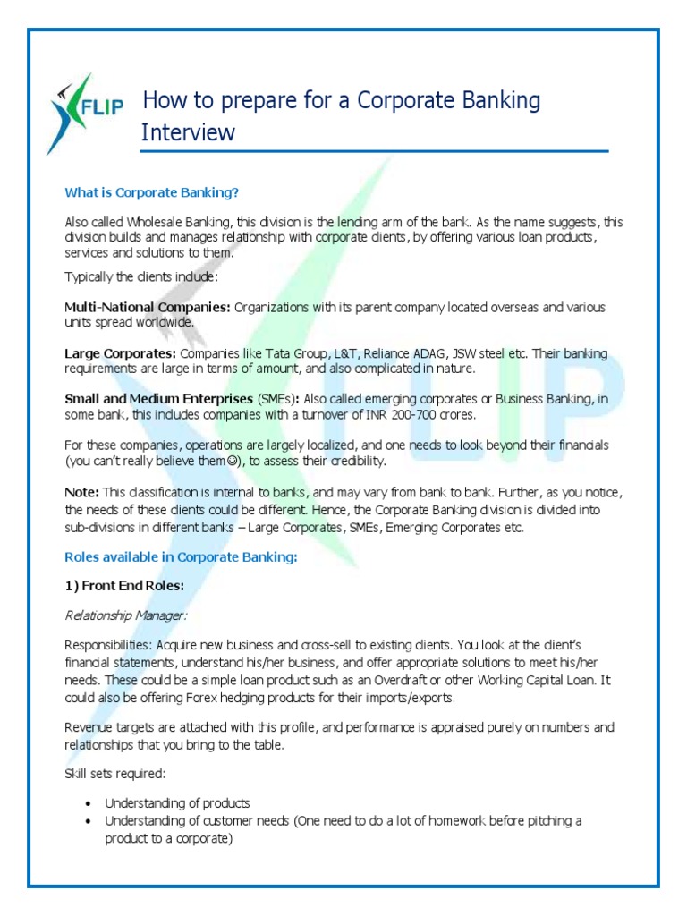 Corporate Banking Interview Preparation Guide | PDF | Credit (Finance ...