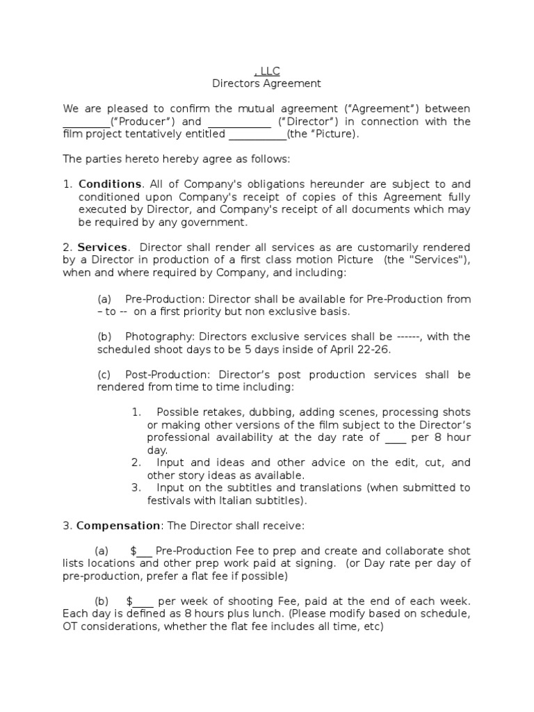 Film Director Agreement Template | PDF | Private Law | Government