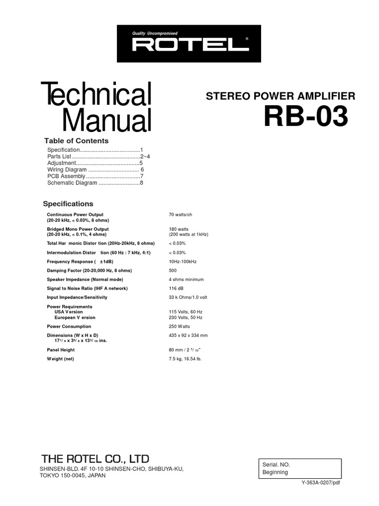 Rotel Rb03 Power Amplifier Schematic Service Manual | PDF | Science